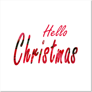 Hello Christmas Word Art -  Festive Holiday Script Typography in Red Posters and Art